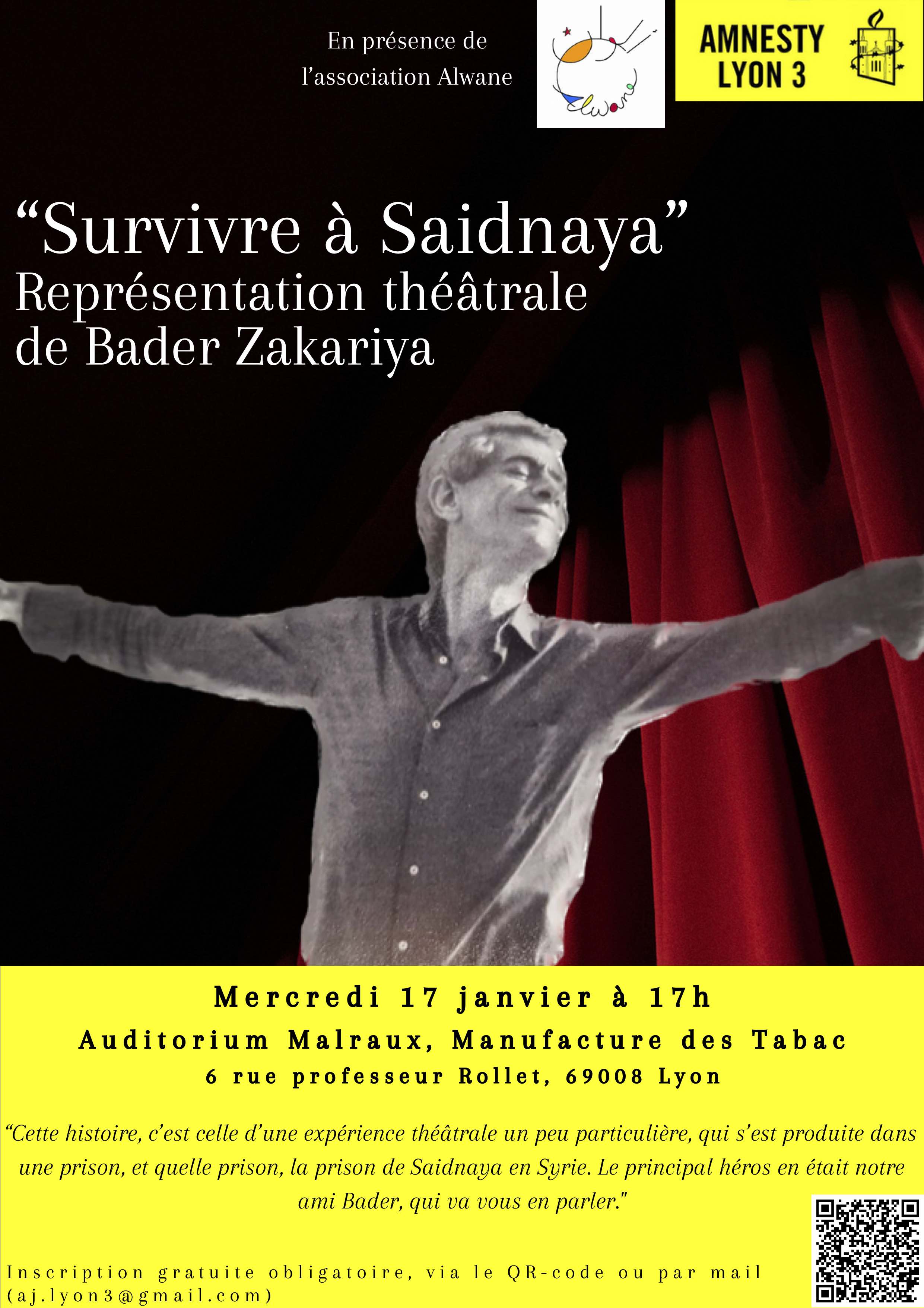 "Survivre à Saidnaya" soirée organisée par Amnesty antenne jeunes Université Lyon 3